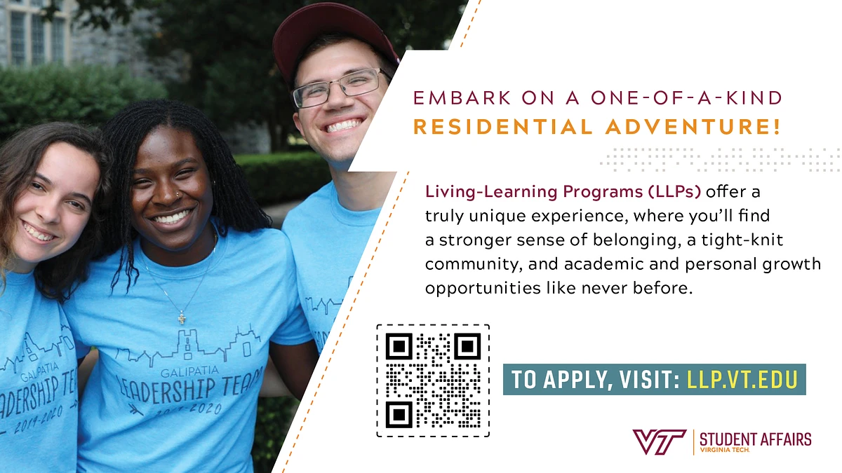 Application graphic and QR code for Living-Learning Programs at Virginia Tech