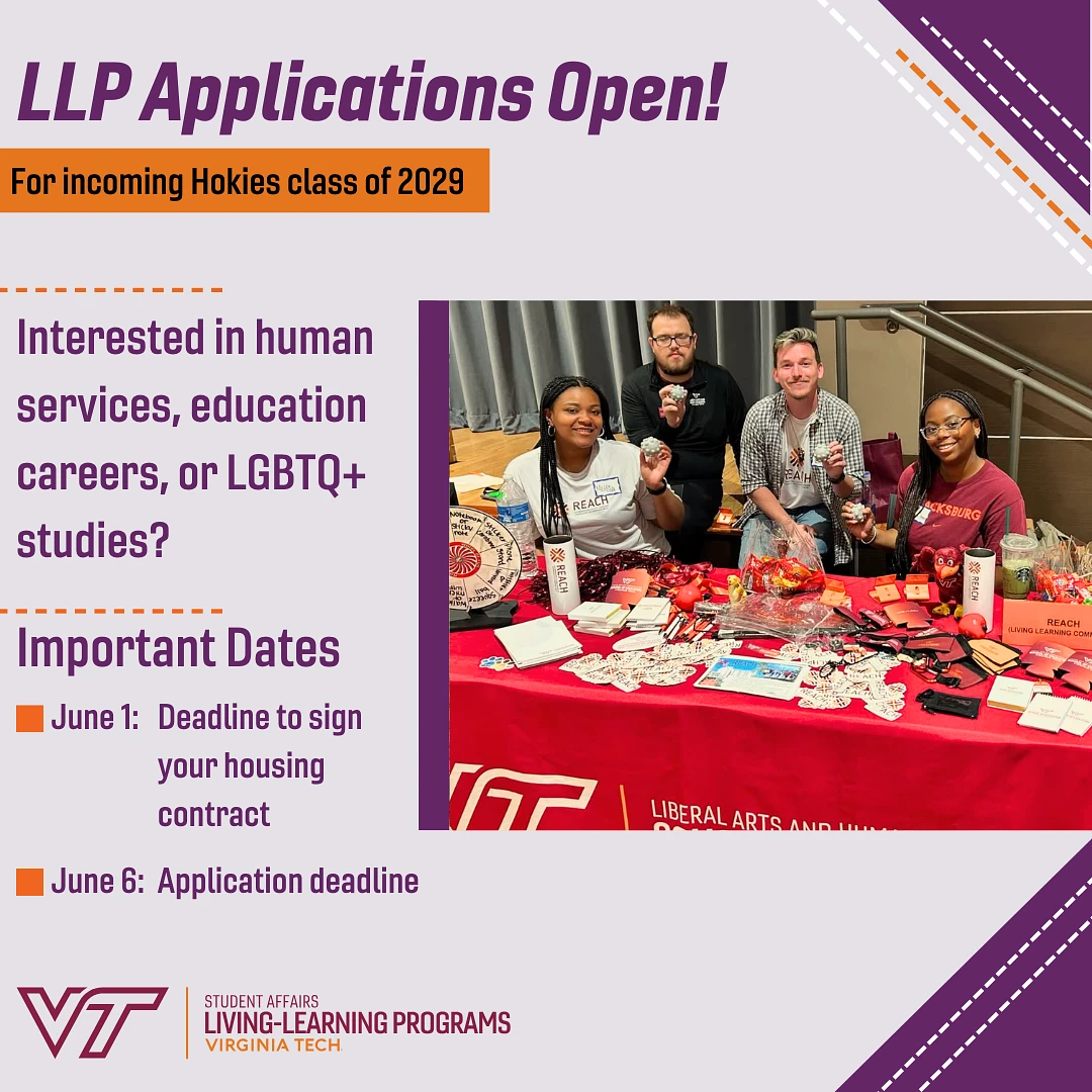 Virginia Tech's Living-Learning Programs are accepting applications for the incoming Hokies class of 2029, with deadlines for housing contract and applications in June. 