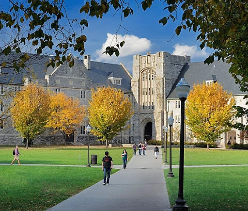 Students walking around campus